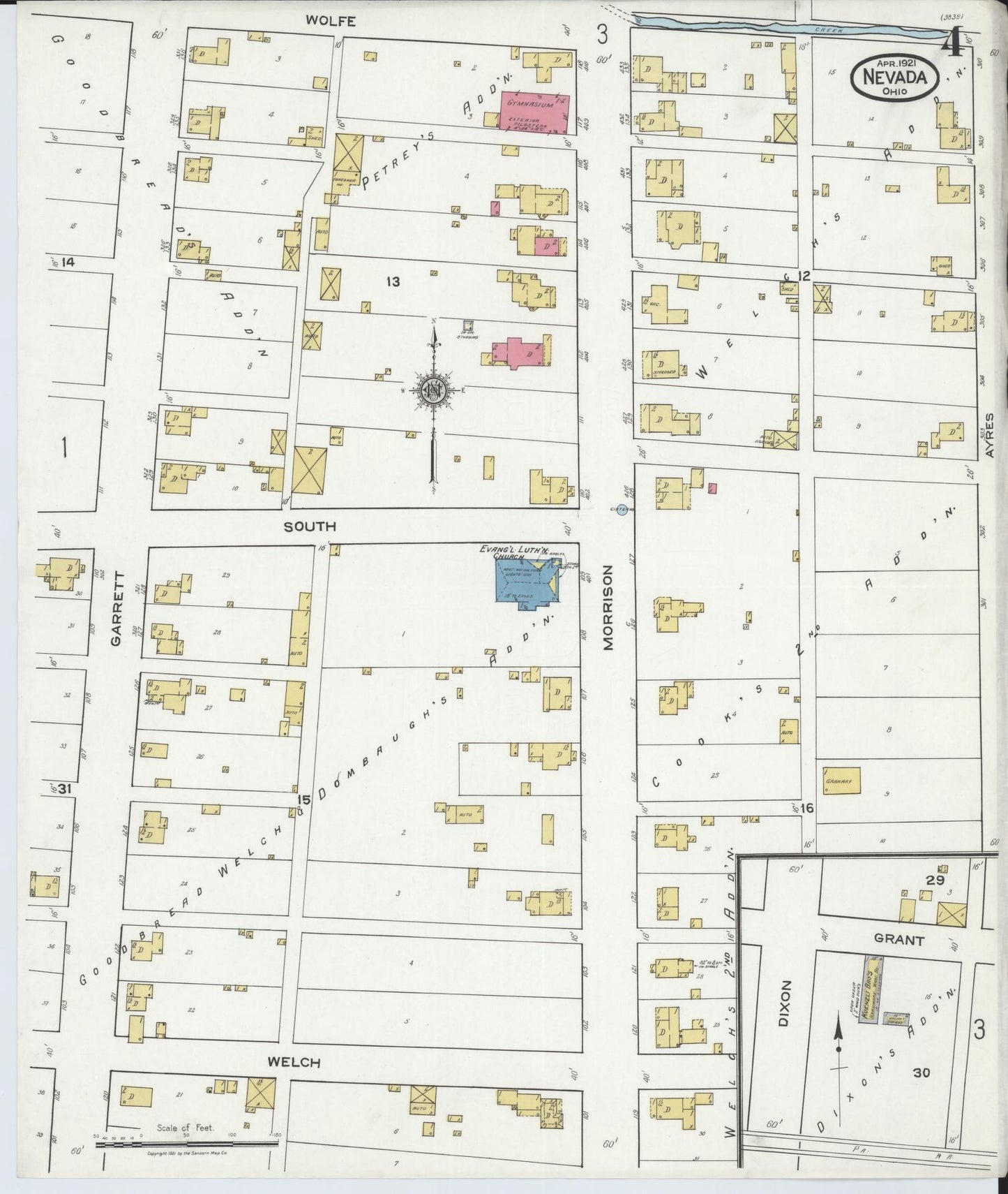 Sanborn Fire Insurance Map from Nevada, Wyandot County, Ohio (1921), Sheet #0004 - Historic Sanborn Fire Insurance Map Print, vintage old map wall art, antique decor, genealogy gift, Nevada Nevada map