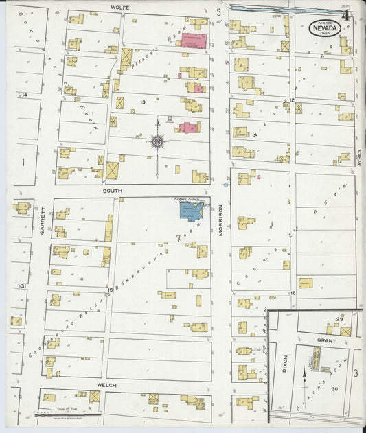 Sanborn Fire Insurance Map from Nevada, Wyandot County, Ohio (1921), Sheet #0004 - Historic Sanborn Fire Insurance Map Print, vintage old map wall art, antique decor, genealogy gift, Nevada Nevada map
