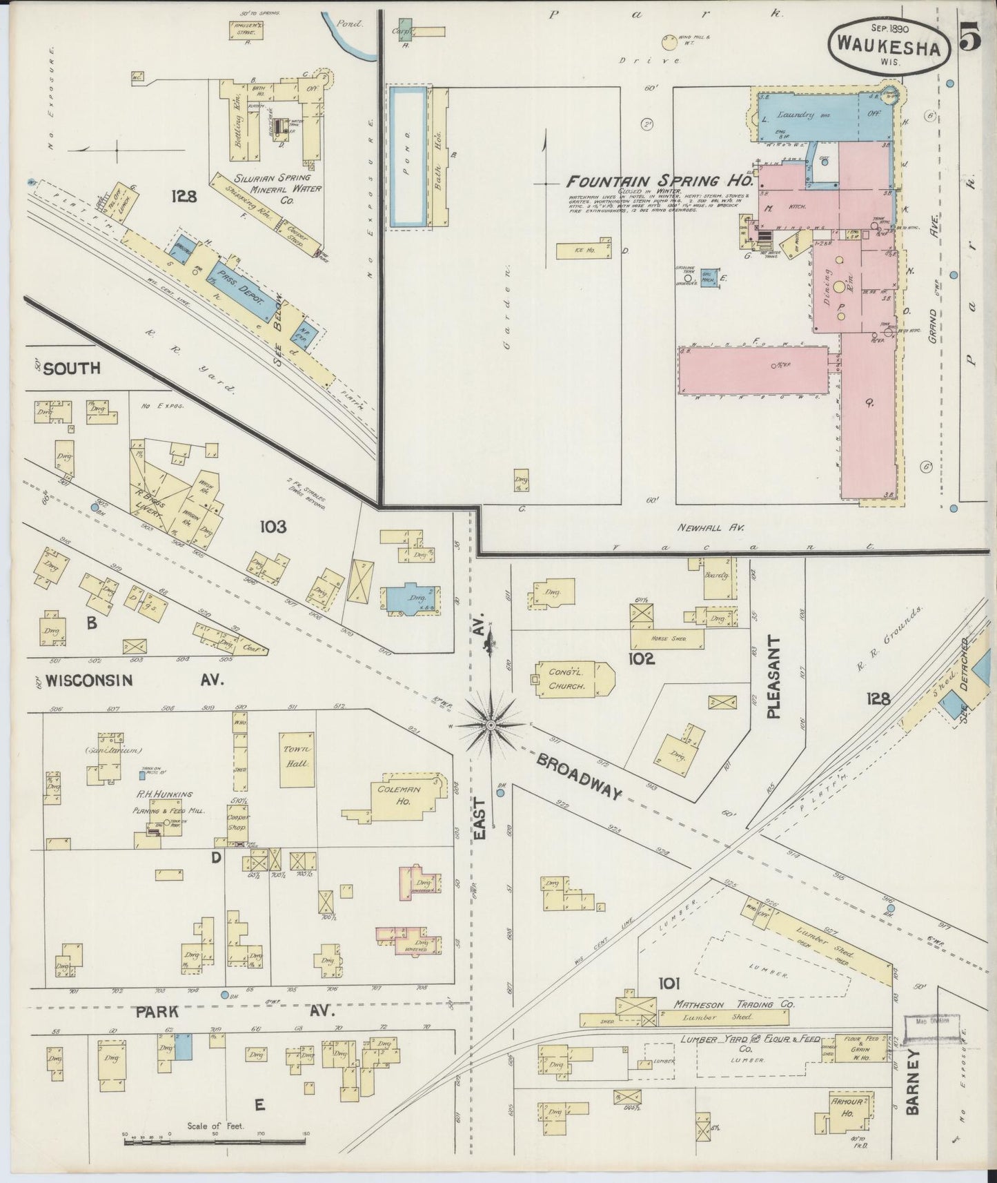 Sanborn Fire Insurance Map from Waukesha, Waukesha County, Wisconsin (1890), Sheet #0005 - Complete Map Set gallery image, historic Sanborn map, vintage wall art, Wisconsin Wisconsin