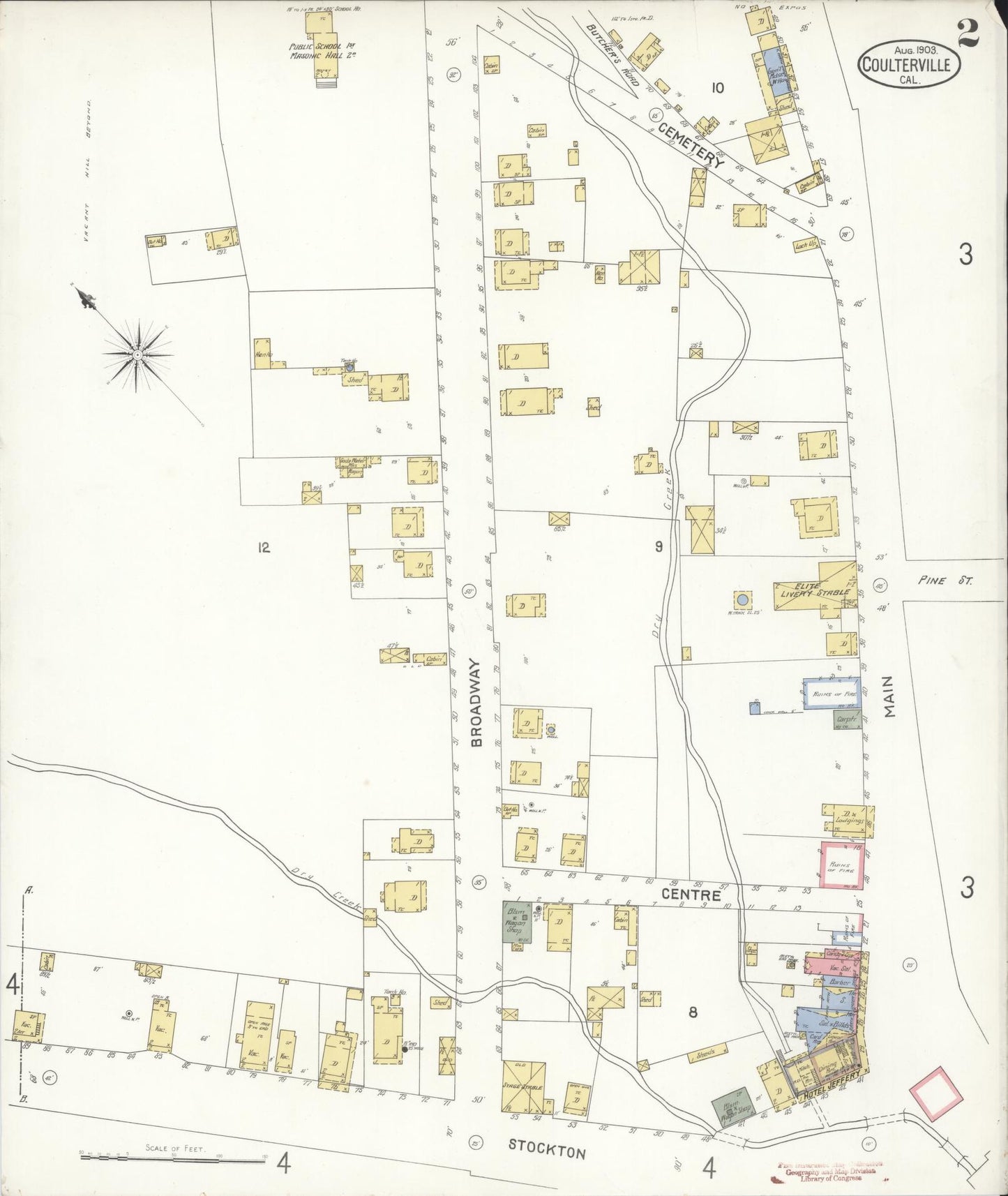 Sanborn Fire Insurance Map from Coulterville, Mariposa County, California (1903), Sheet #0002 - Complete Map Set gallery image, historic Sanborn map, vintage wall art, California California