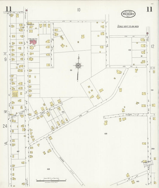 Sanborn Fire Insurance Map from Hickory, Catawba County, North Carolina (1925), Sheet #0011 - Historic Sanborn Fire Insurance Map Print, vintage old map wall art, antique decor, genealogy gift, North Carolina North Carolina map