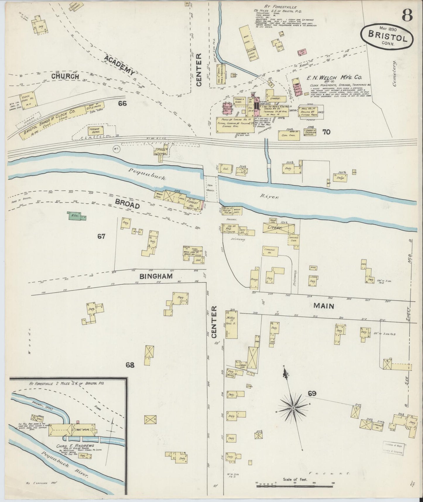 Sanborn Fire Insurance Map from Bristol, Hartford County, Connecticut (1890), Sheet #0007 - Complete Map Set gallery image, historic Sanborn map, vintage wall art, Connecticut Connecticut