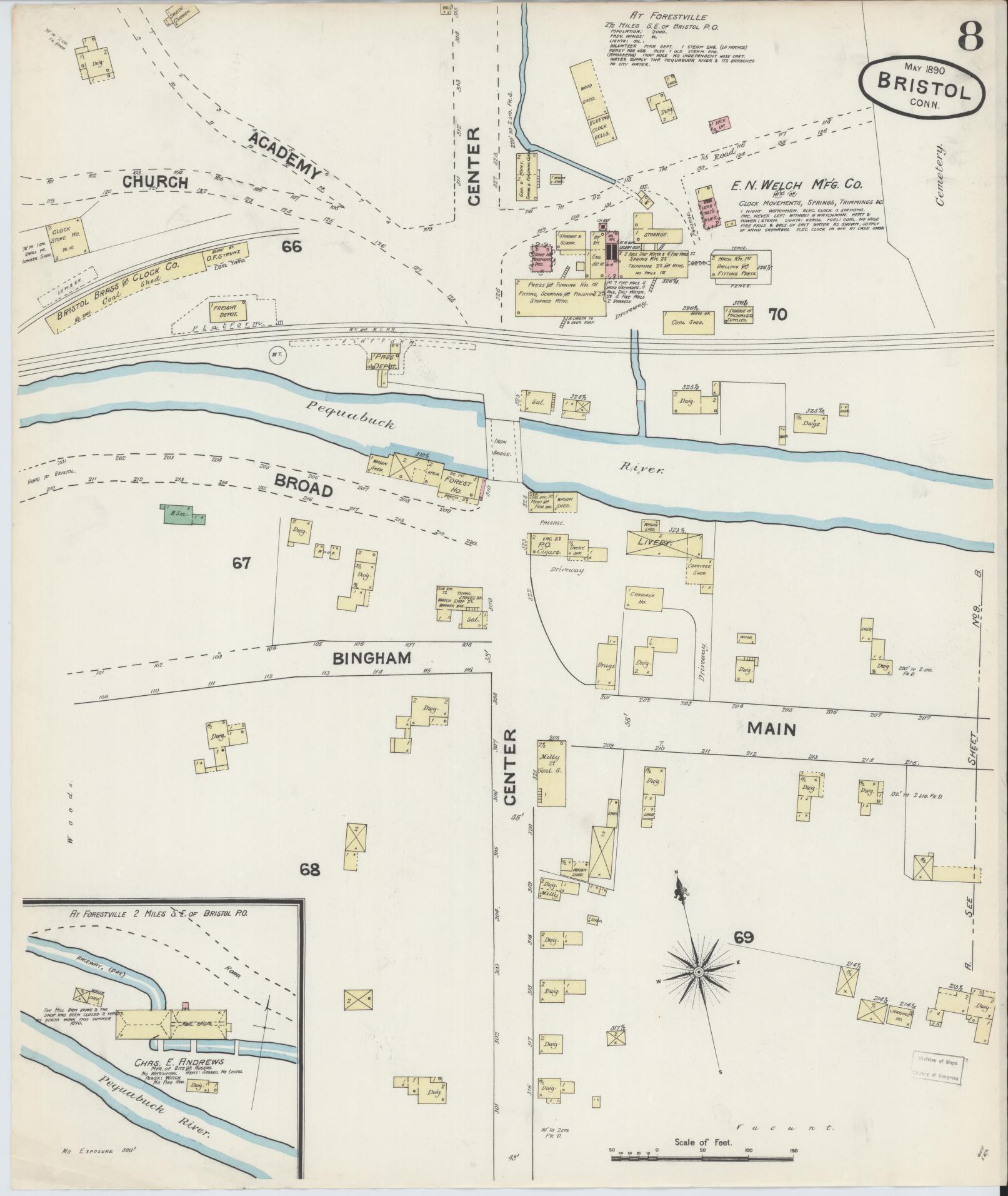 Sanborn Fire Insurance Map from Bristol, Hartford County, Connecticut (1890), Sheet #0007 - Complete Map Set gallery image, historic Sanborn map, vintage wall art, Connecticut Connecticut