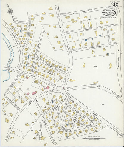 Sanborn Fire Insurance Map from Winchester, Middlesex County, Massachusetts (1921), Sheet #0012 - Historic Sanborn Fire Insurance Map Print, vintage old map wall art, antique decor, genealogy gift, Massachusetts Massachusetts map