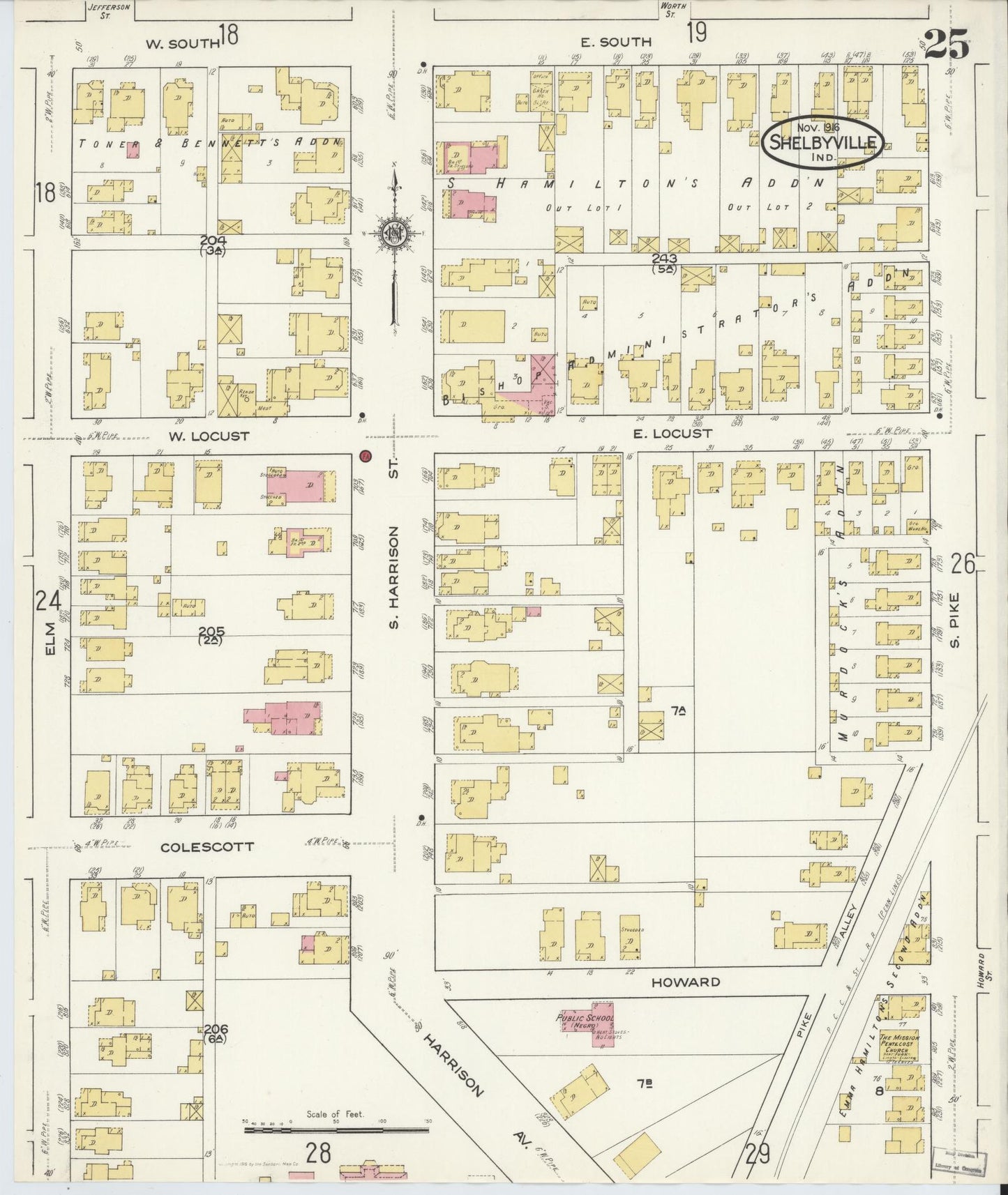 Sanborn Fire Insurance Map from Shelbyville, Shelby County, Indiana (1916), Sheet #0025 - Historic Sanborn Fire Insurance Map Print, vintage old map wall art, antique decor, genealogy gift, Indiana Indiana map
