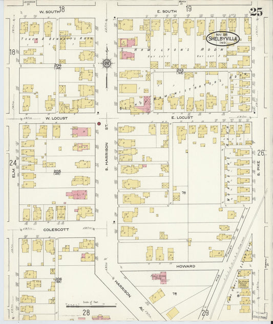 Sanborn Fire Insurance Map from Shelbyville, Shelby County, Indiana (1916), Sheet #0025 - Historic Sanborn Fire Insurance Map Print, vintage old map wall art, antique decor, genealogy gift, Indiana Indiana map