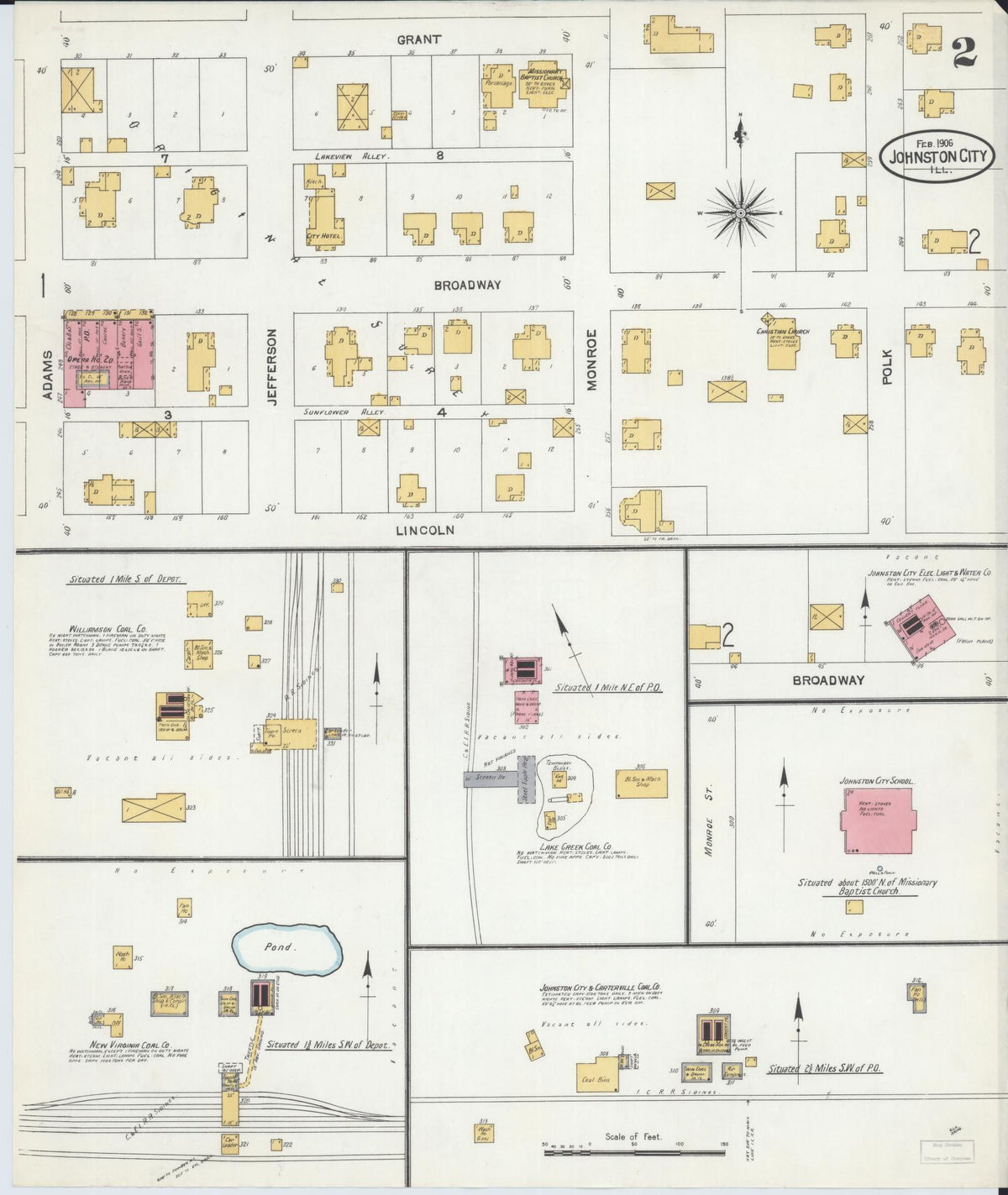 Sanborn Fire Insurance Map from Johnston City, Williamson County, Illinois (1906), Sheet #0002 - Complete Map Set gallery image, historic Sanborn map, vintage wall art, Illinois Illinois