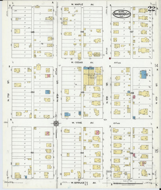 Sanborn Fire Insurance Map from Arkansas City, Cowley County, Kansas (1920), Sheet #0022 - Historic Sanborn Fire Insurance Map Print, vintage old map wall art, antique decor, genealogy gift, Arkansas Arkansas map