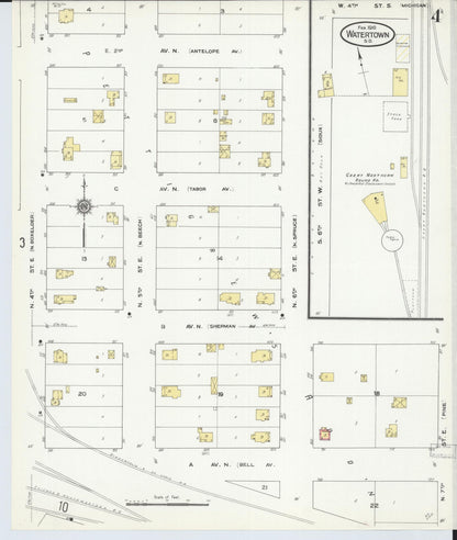 Sanborn Fire Insurance Map from Watertown, Codington County, South Dakota (1910), Sheet #0004 - Complete Map Set gallery image, historic Sanborn map, vintage wall art, South Dakota South Dakota