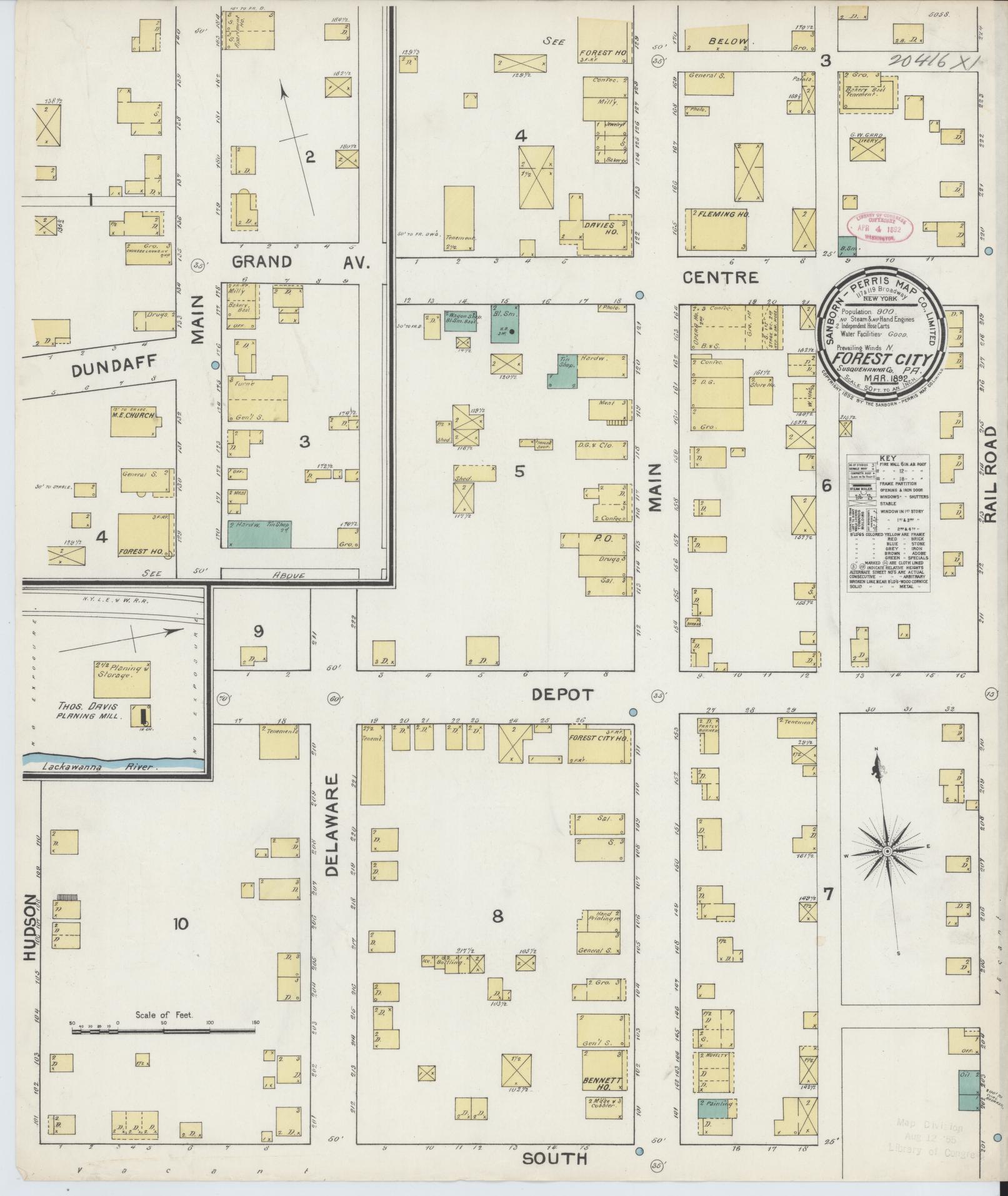 Sanborn Fire Insurance Map from Forest City, Susquehanna County, Pennsylvania (1892), Sheet #0001 - Historic Sanborn Fire Insurance Map Print, vintage old map wall art, antique decor, genealogy gift, Pennsylvania Pennsylvania map