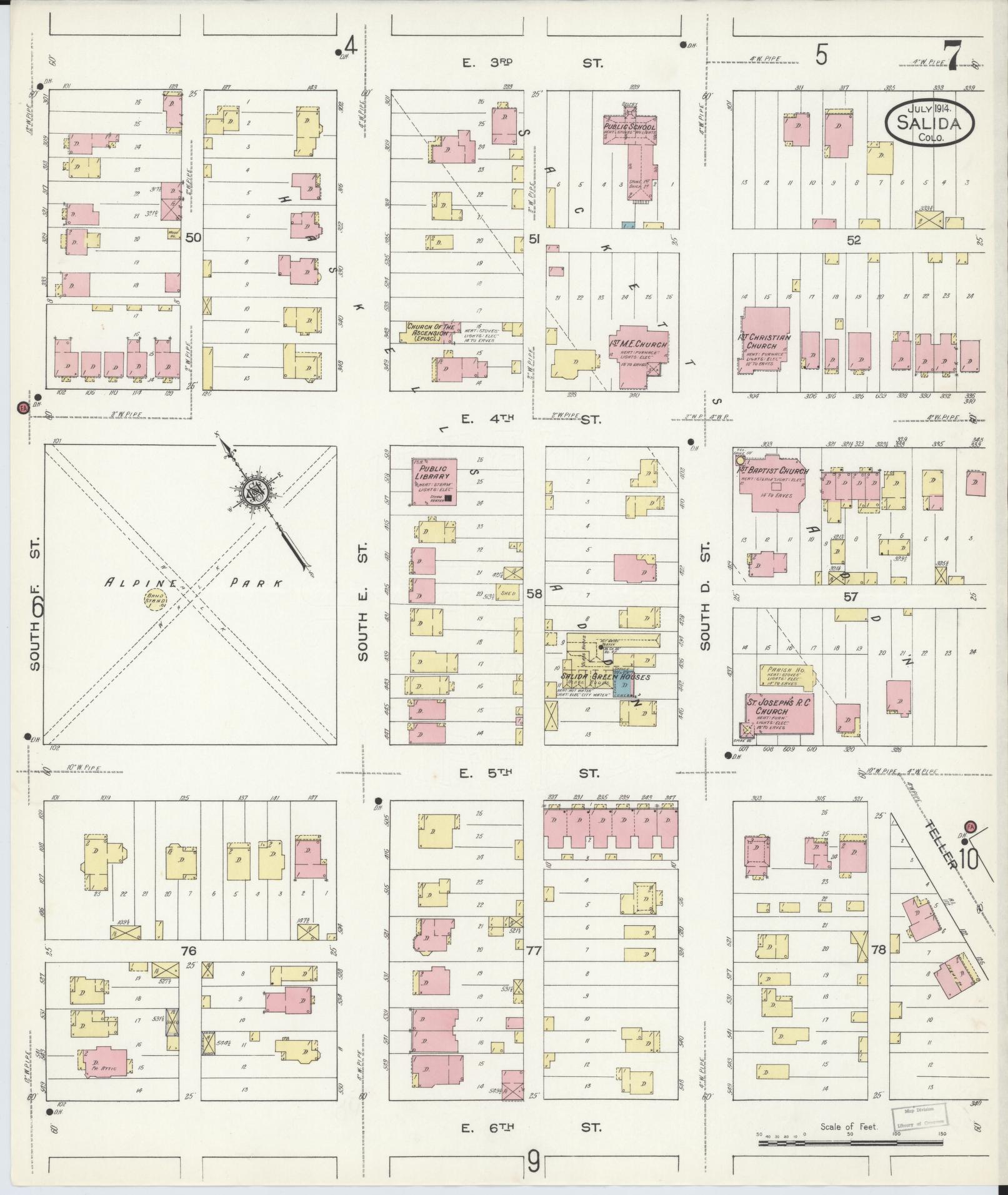 Sanborn Fire Insurance Map from Salida, Chaffee County, Colorado (1914), Sheet #0007 - Complete Map Set gallery image, historic Sanborn map, vintage wall art, Colorado Colorado