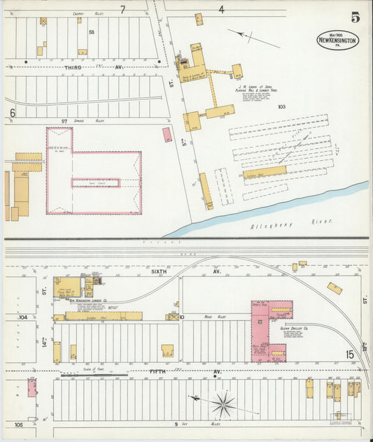 Sanborn Fire Insurance Map from New Kensington, Westmoreland County, Pennsylvania (1900), Sheet #0005 - Historic Sanborn Fire Insurance Map Print, vintage old map wall art, antique decor, genealogy gift, Pennsylvania Pennsylvania map