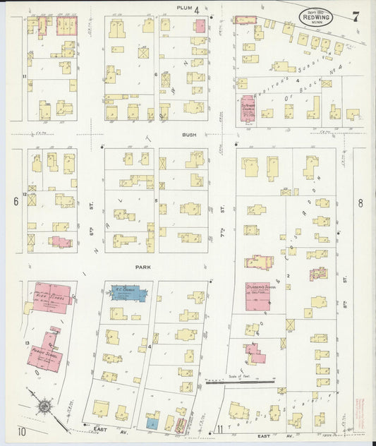 Sanborn Fire Insurance Map from Red Wing, Goodhue County, Minnesota (1910), Sheet #0007 - Historic Sanborn Fire Insurance Map Print, vintage old map wall art, antique decor, genealogy gift, Minnesota Minnesota map