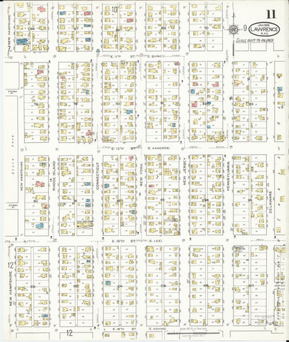 Sanborn Fire Insurance Map from Lawrence, Douglas County, Kansas (1918), Sheet #0011 - Complete Map Set gallery image, historic Sanborn map, vintage wall art, Kansas Kansas
