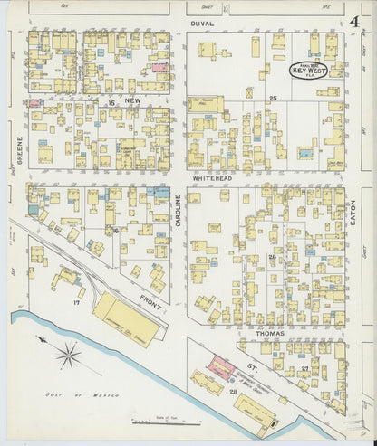Sanborn Fire Insurance Map from Key West, Monroe County, Florida (1892), Sheet #0004 - Historic Sanborn Fire Insurance Map Print, vintage old map wall art, antique decor, genealogy gift, Florida Florida map