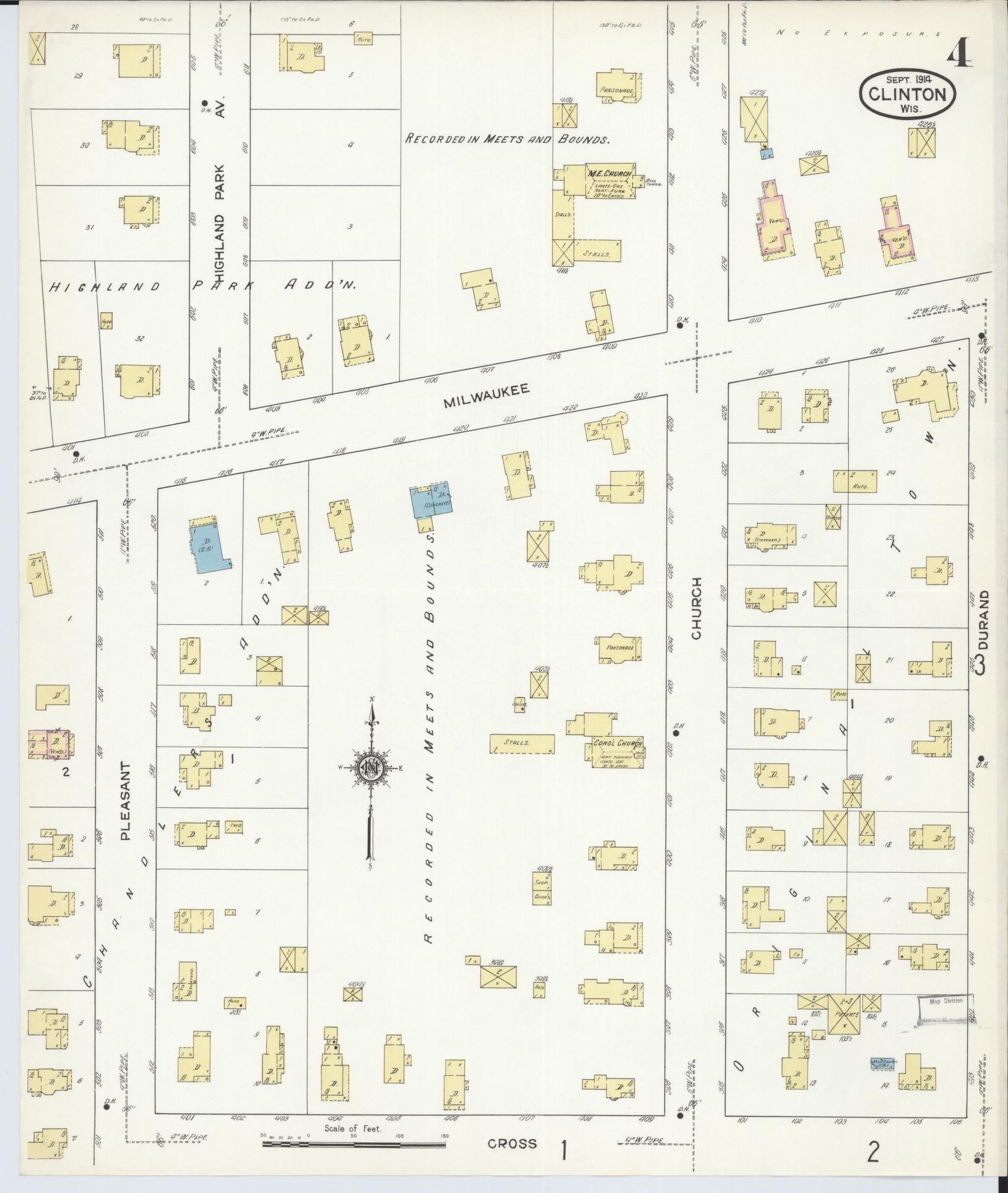 Sanborn Fire Insurance Map from Clinton, Rock County, Wisconsin (1914), Sheet #0004 - Historic Sanborn Fire Insurance Map Print, vintage old map wall art, antique decor, genealogy gift, Wisconsin Wisconsin map