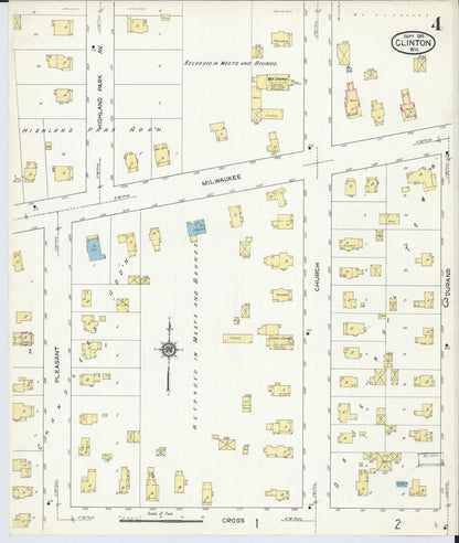 Sanborn Fire Insurance Map from Clinton, Rock County, Wisconsin (1914), Sheet #0004 - Historic Sanborn Fire Insurance Map Print, vintage old map wall art, antique decor, genealogy gift, Wisconsin Wisconsin map