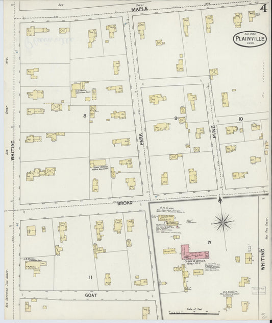 Sanborn Fire Insurance Map from Plainville, Hartford County, Connecticut (1890), Sheet #0004 - Historic Sanborn Fire Insurance Map Print, vintage old map wall art, antique decor, genealogy gift, Connecticut Connecticut map