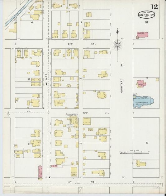 Sanborn Fire Insurance Map from Anniston, Calhoun County, Alabama (1895), Sheet #0012 - Historic Sanborn Fire Insurance Map Print, vintage old map wall art, antique decor, genealogy gift, Alabama Alabama map