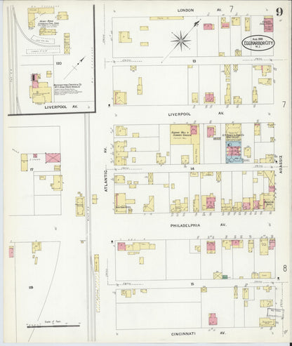 Sanborn Fire Insurance Map from Egg Harbor City, Atlantic County, New Jersey (1908), Sheet #0009 - Complete Map Set gallery image, historic Sanborn map, vintage wall art, New Jersey New Jersey