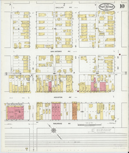 Sanborn Fire Insurance Map from Port Arthur, Jefferson County, Texas (1918), Sheet #0010 - Complete Map Set gallery image, historic Sanborn map, vintage wall art, Texas Texas