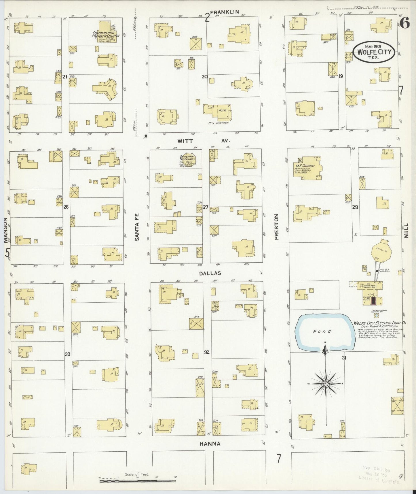 Sanborn Fire Insurance Map from Wolfe City, Hunt County, Texas (1909), Sheet #0006 - Complete Map Set gallery image, historic Sanborn map, vintage wall art, Texas Texas