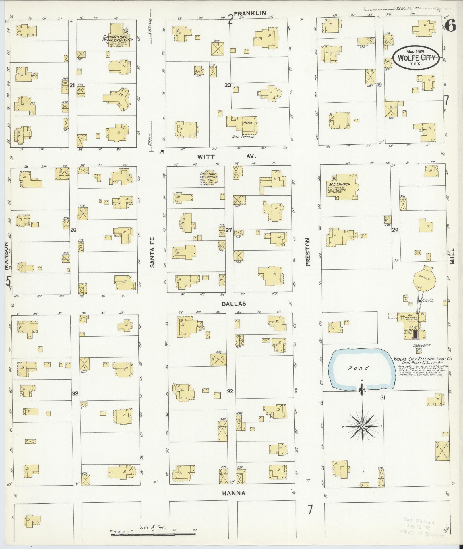Sanborn Fire Insurance Map from Wolfe City, Hunt County, Texas (1909), Sheet #0006 - Complete Map Set gallery image, historic Sanborn map, vintage wall art, Texas Texas