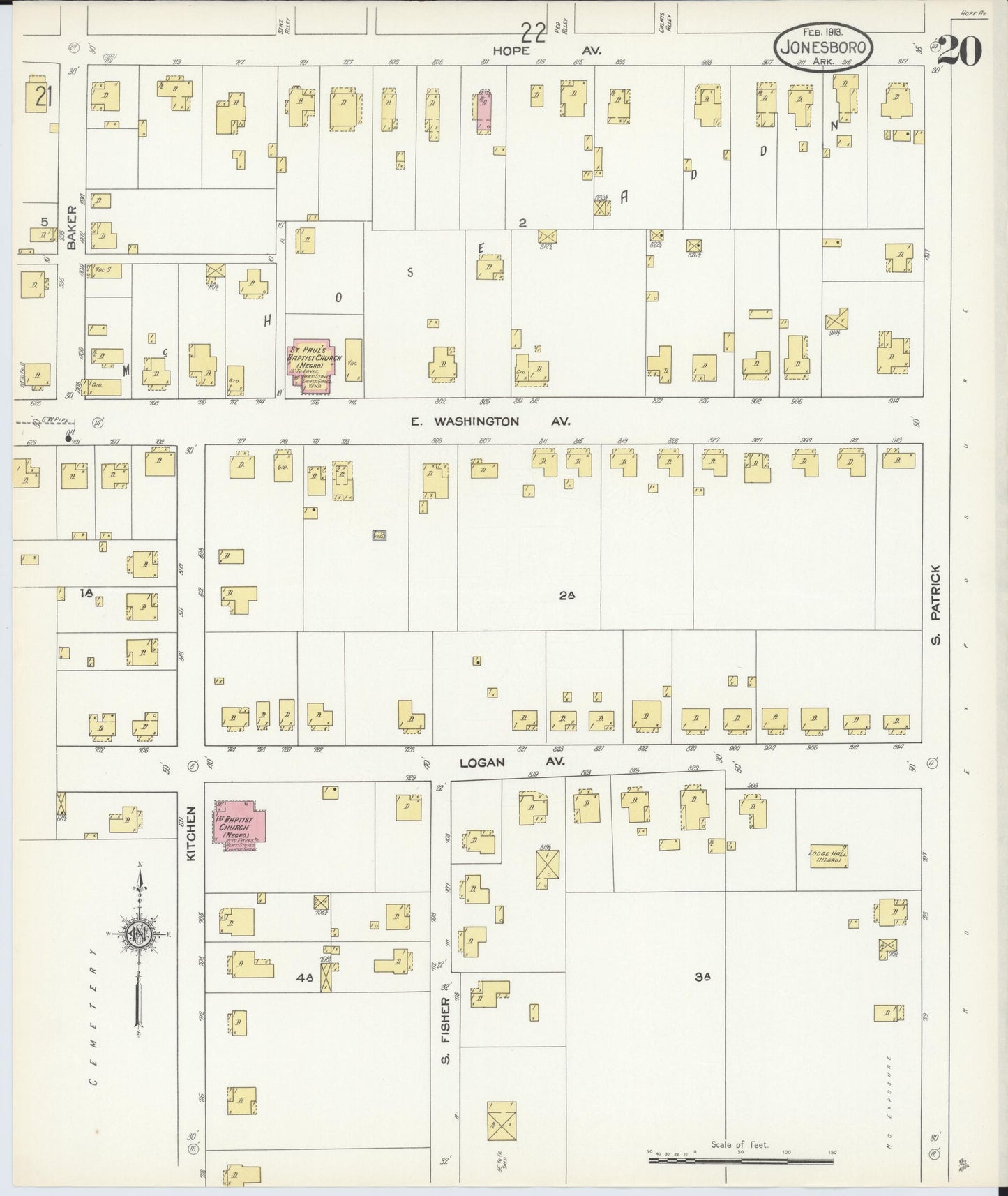Sanborn Fire Insurance Map from Jonesboro, Craighead County, Arkansas (1913), Sheet #0020 - Complete Map Set gallery image, historic Sanborn map, vintage wall art, Arkansas Arkansas