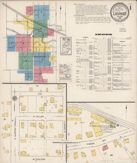 Sanborn Fire Insurance Map from Ligonier, Noble County, Indiana (1922), Sheet #0001 - Historic Sanborn Fire Insurance Map Print, vintage old map wall art, antique decor, genealogy gift, Indiana Indiana map