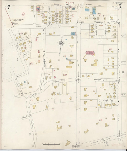 Sanborn Fire Insurance Map from Merrick, Nassau County, New York (1947), Sheet #0007 - Historic Sanborn Fire Insurance Map Print, vintage old map wall art, antique decor, genealogy gift, New York New York map
