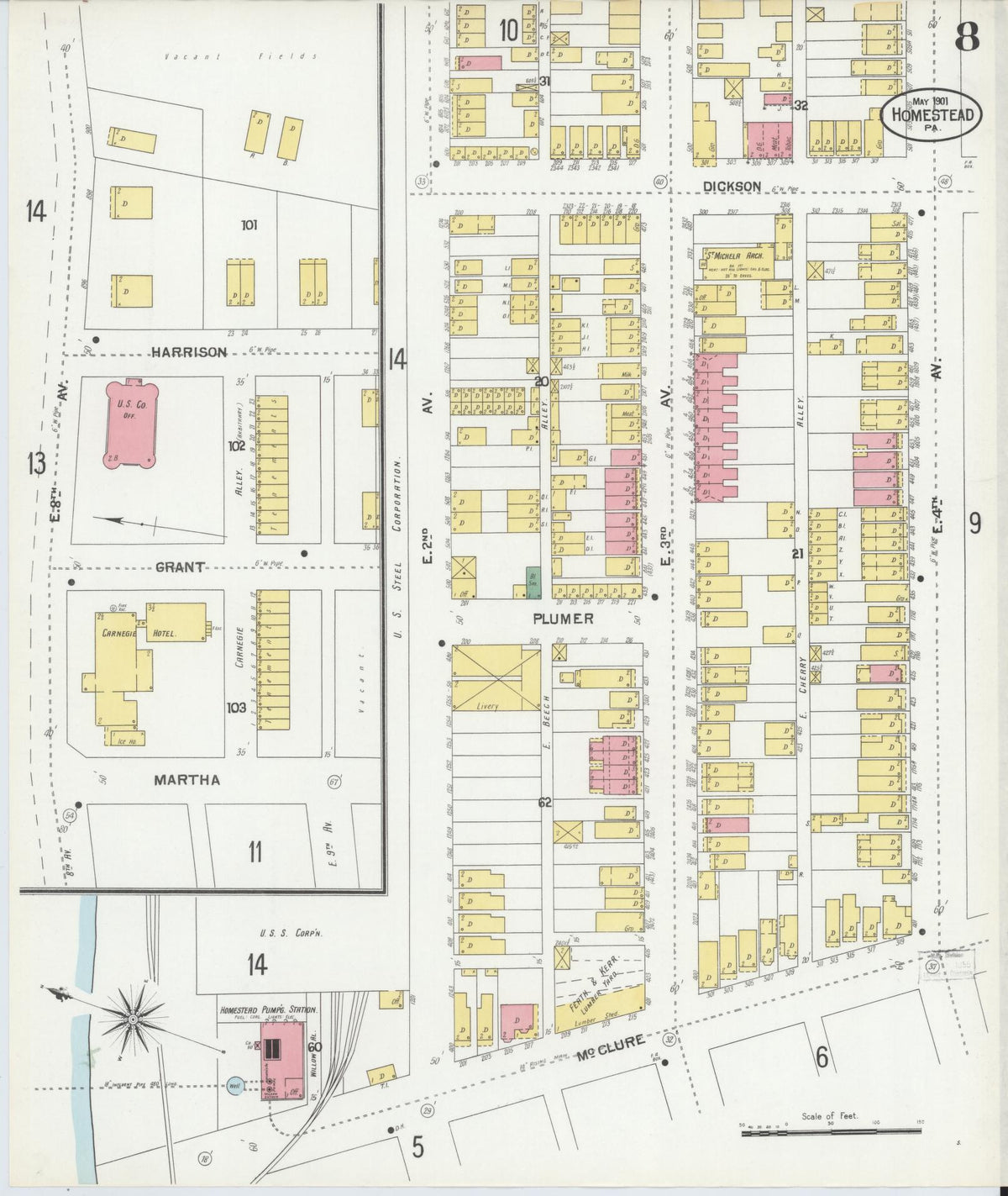 Sanborn Fire Insurance Map from Homestead, Allegheny County, Pennsylvania (1901), Sheet #0008 - Complete Map Set gallery image, historic Sanborn map, vintage wall art, Pennsylvania Pennsylvania