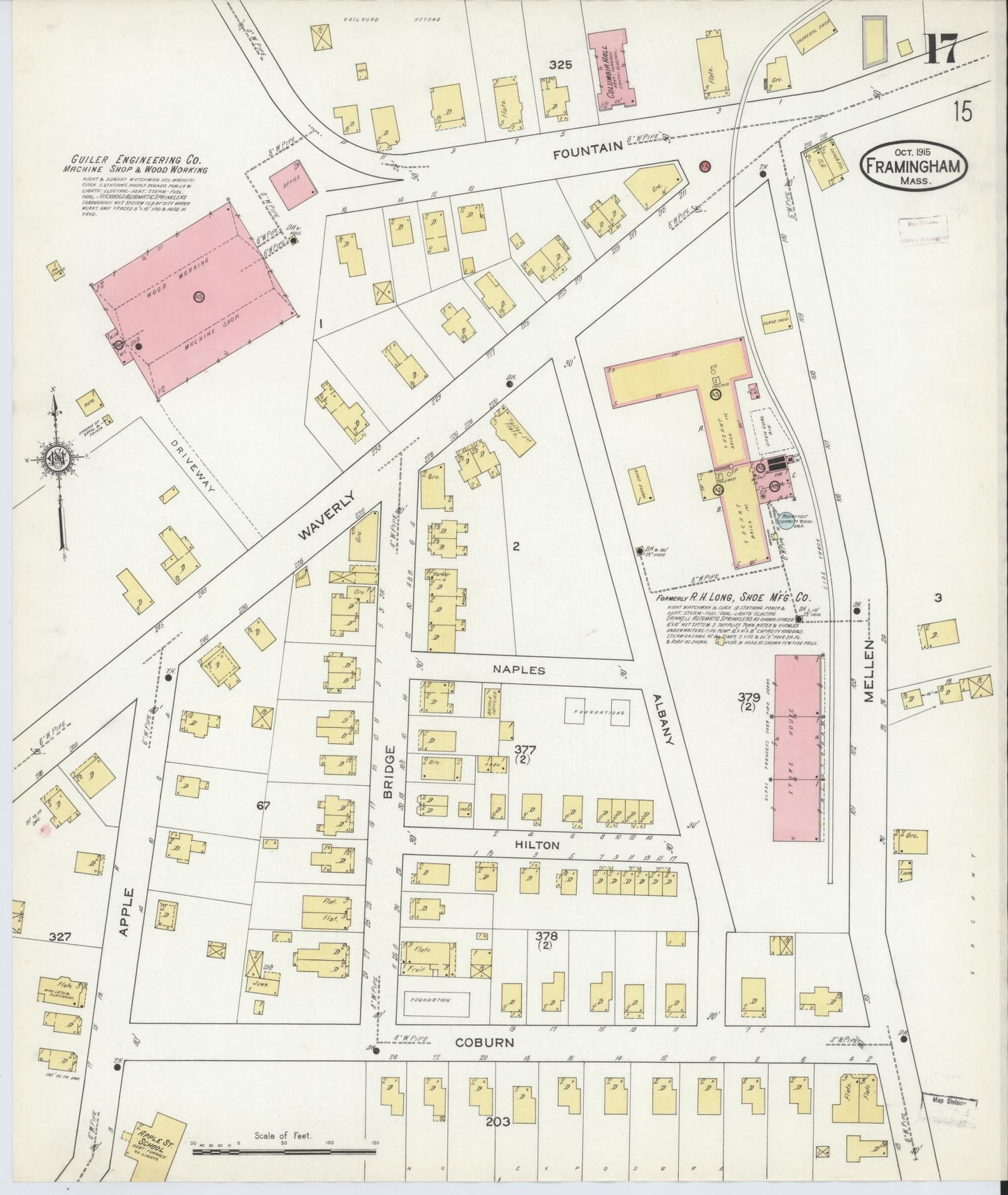 Sanborn Fire Insurance Map from Framingham, Middlesex County, Massachusetts (1915), Sheet #0017 - Complete Map Set gallery image, historic Sanborn map, vintage wall art, Massachusetts Massachusetts