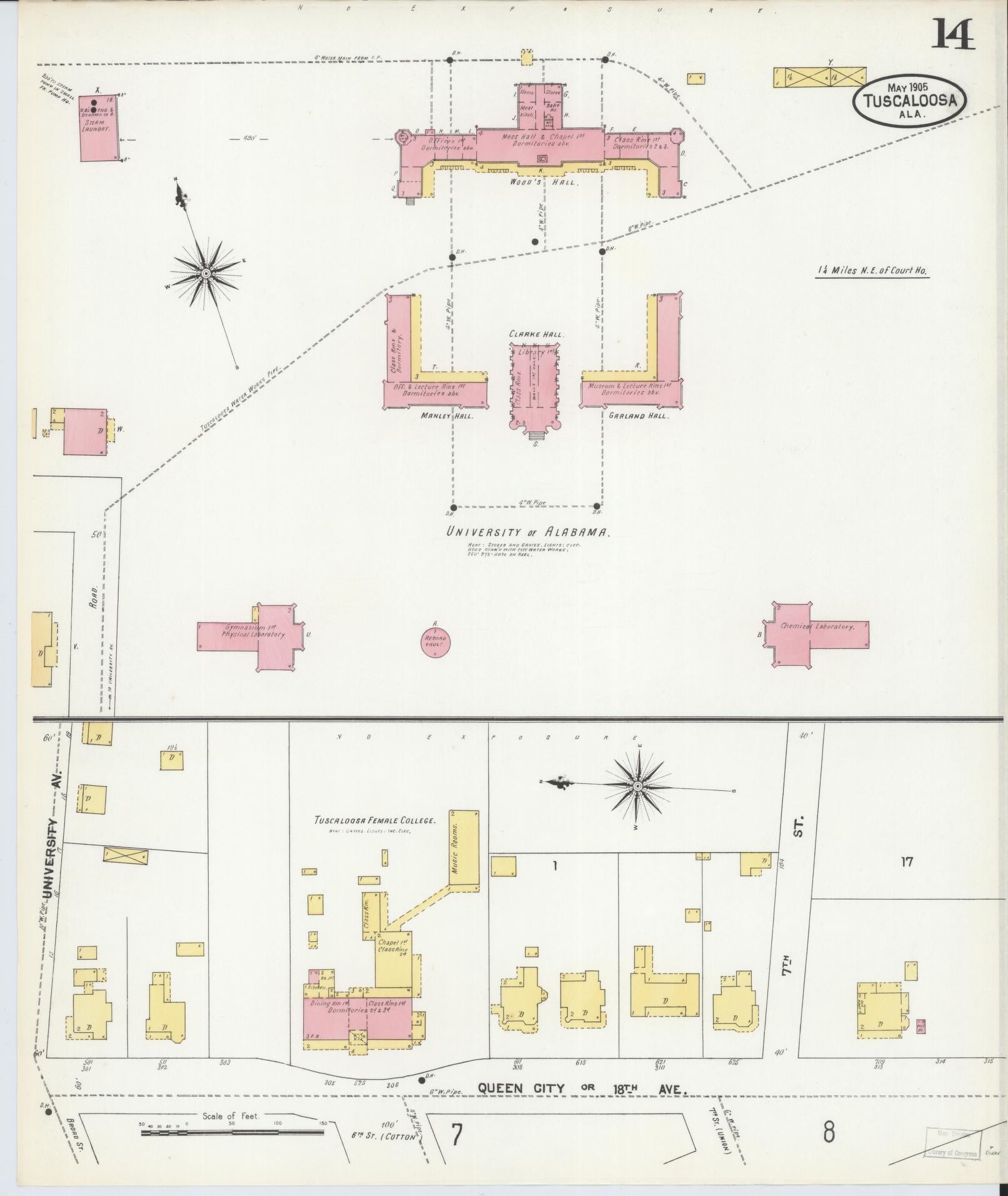 Sanborn Fire Insurance Map from Tuscaloosa, Tuscaloosa County, Alabama (1905), Sheet #0014 - Complete Map Set gallery image, historic Sanborn map, vintage wall art, Alabama Alabama