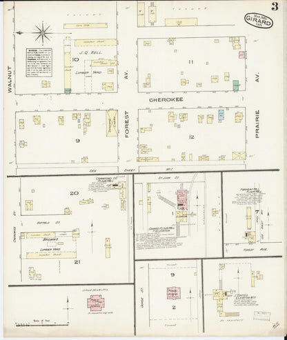 Sanborn Fire Insurance Map from Girard, Crawford County, Kansas (1885), Sheet #0003 - Complete Map Set gallery image, historic Sanborn map, vintage wall art, Kansas Kansas
