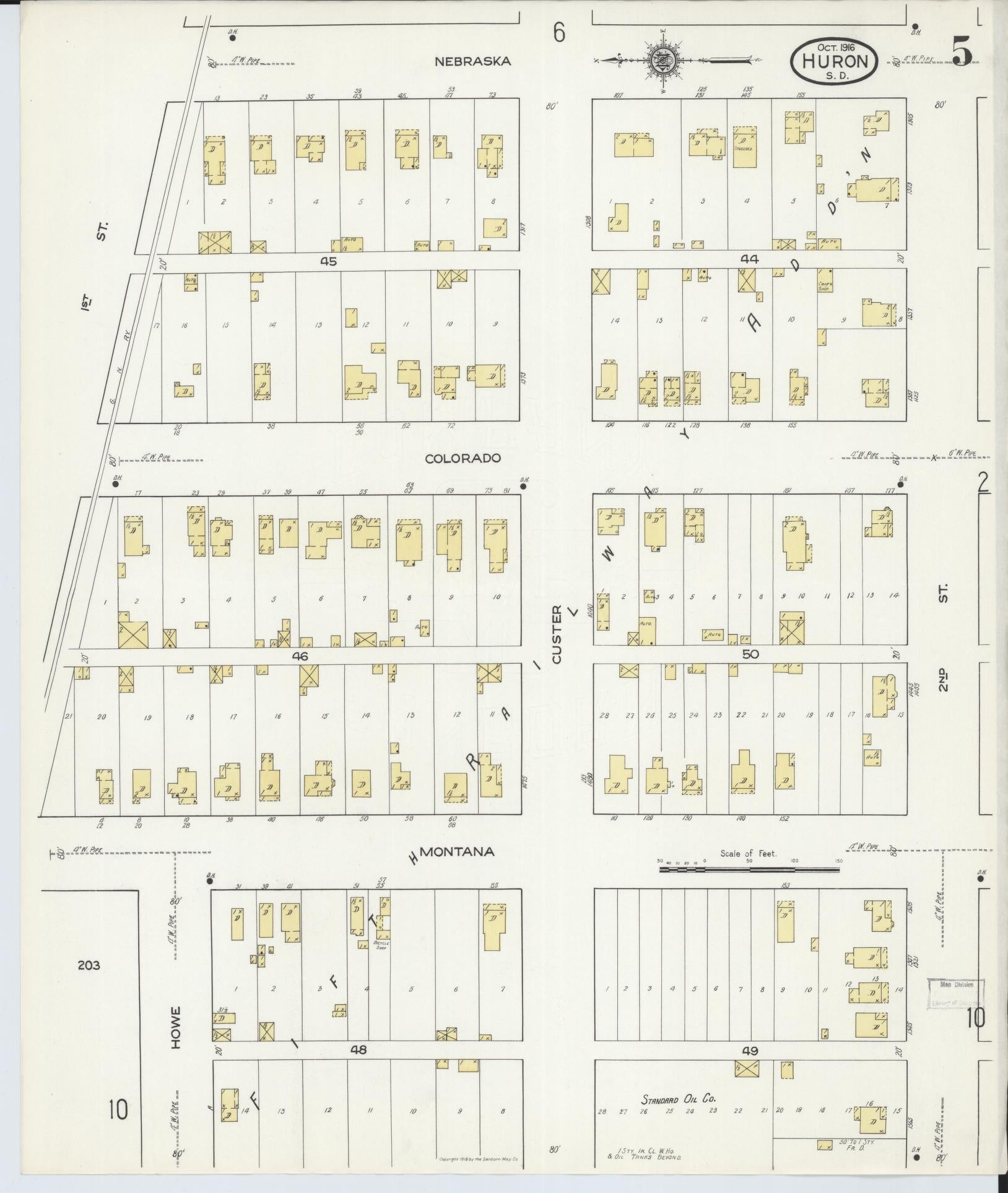Sanborn Fire Insurance Map from Huron, Beadle County, South Dakota (1916), Sheet #0005 - Historic Sanborn Fire Insurance Map Print, vintage old map wall art, antique decor, genealogy gift, South Dakota South Dakota map