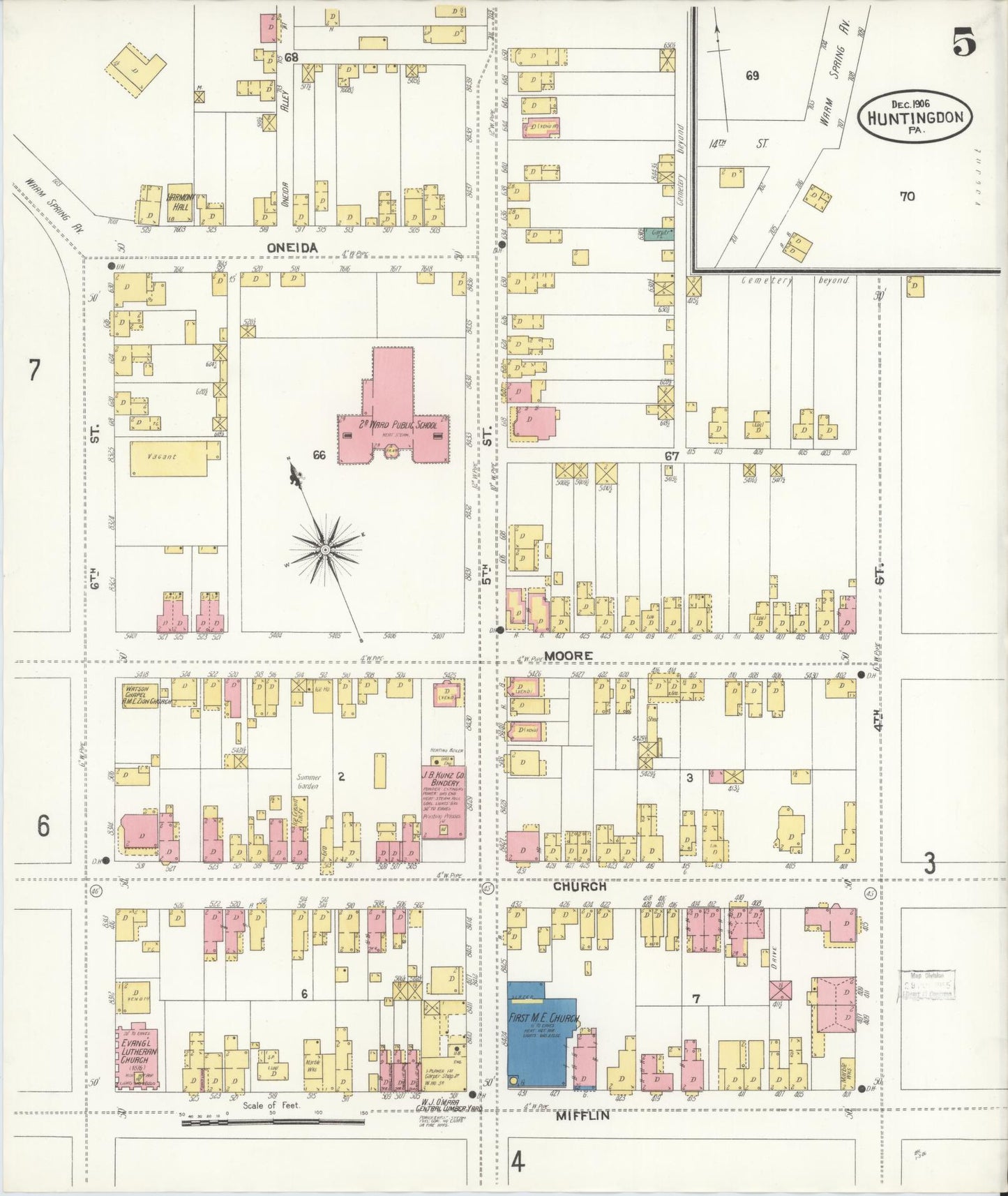 Sanborn Fire Insurance Map from Huntingdon, Huntingdon County, Pennsylvania (1906), Sheet #0005 - Historic Sanborn Fire Insurance Map Print, vintage old map wall art, antique decor, genealogy gift, Pennsylvania Pennsylvania map