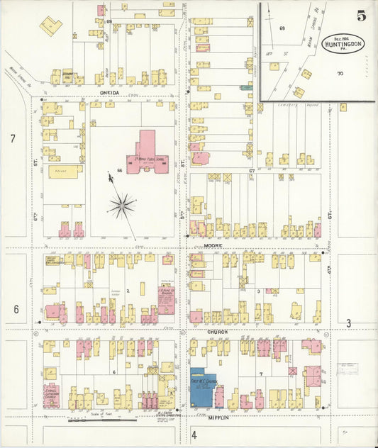 Sanborn Fire Insurance Map from Huntingdon, Huntingdon County, Pennsylvania (1906), Sheet #0005 - Historic Sanborn Fire Insurance Map Print, vintage old map wall art, antique decor, genealogy gift, Pennsylvania Pennsylvania map