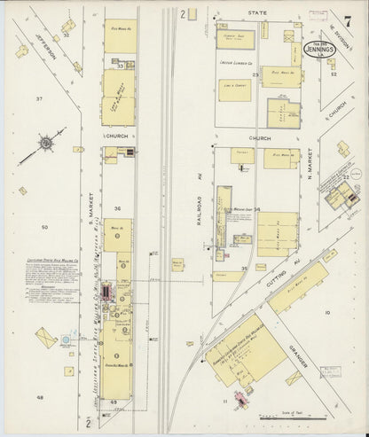 Sanborn Fire Insurance Map from Jennings, Jefferson Davis Parish, Louisiana (1915), Sheet #0007 - Complete Map Set gallery image, historic Sanborn map, vintage wall art, Louisiana Louisiana