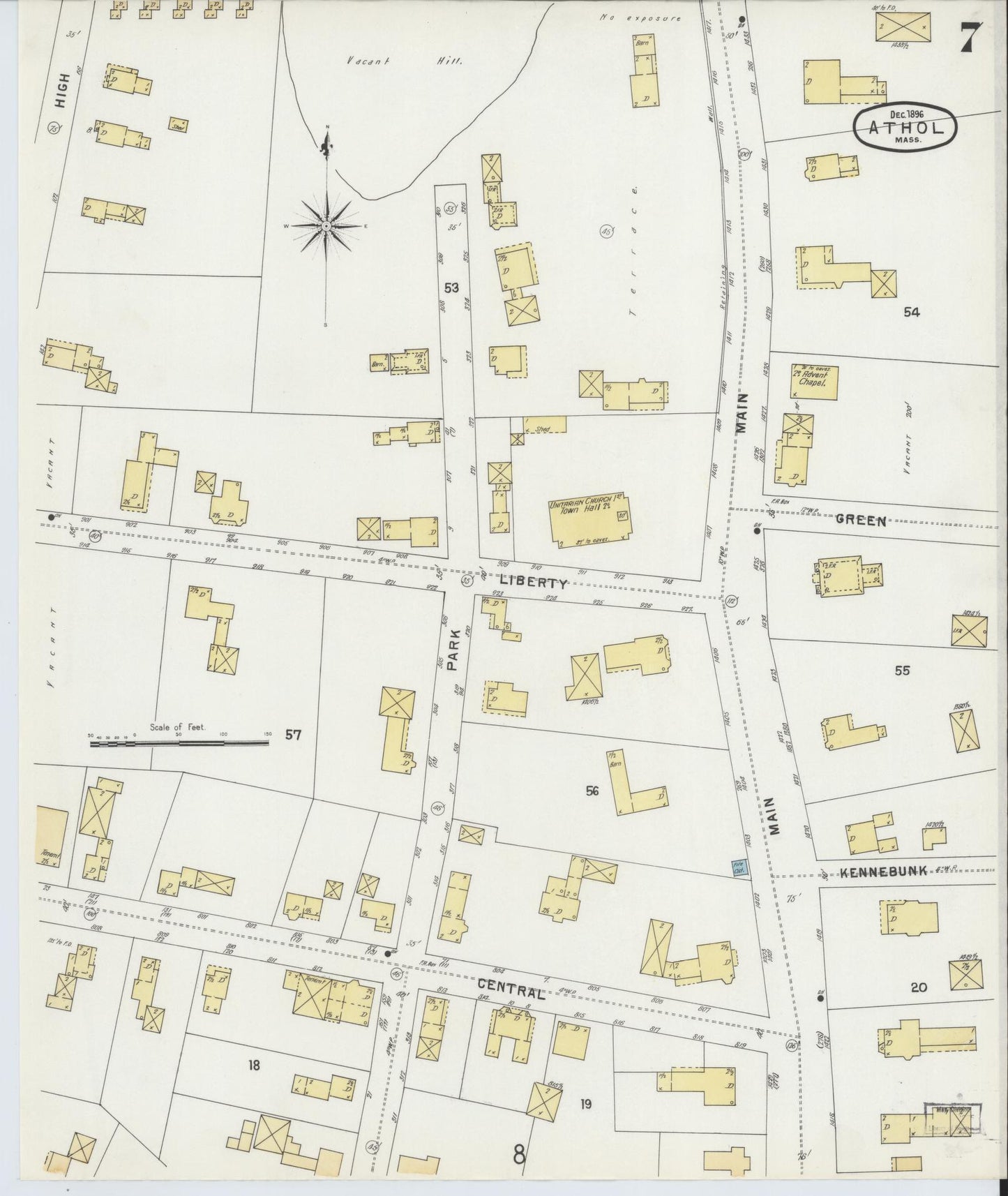 Sanborn Fire Insurance Map from Athol, Worcester County, Massachusetts (1896), Sheet #0007 - Complete Map Set gallery image, historic Sanborn map, vintage wall art, Massachusetts Massachusetts
