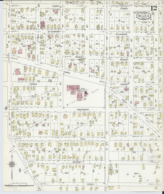 Sanborn Fire Insurance Map from Niles, Berrien County, Michigan (1914), Sheet #0012 - Historic Sanborn Fire Insurance Map Print, vintage old map wall art, antique decor, genealogy gift, Michigan Michigan map