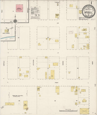 Sanborn Fire Insurance Map from Merrill, Klamath County, Oregon (1915), Sheet #0001 - Complete Map Set gallery image, historic Sanborn map, vintage wall art, Oregon Oregon