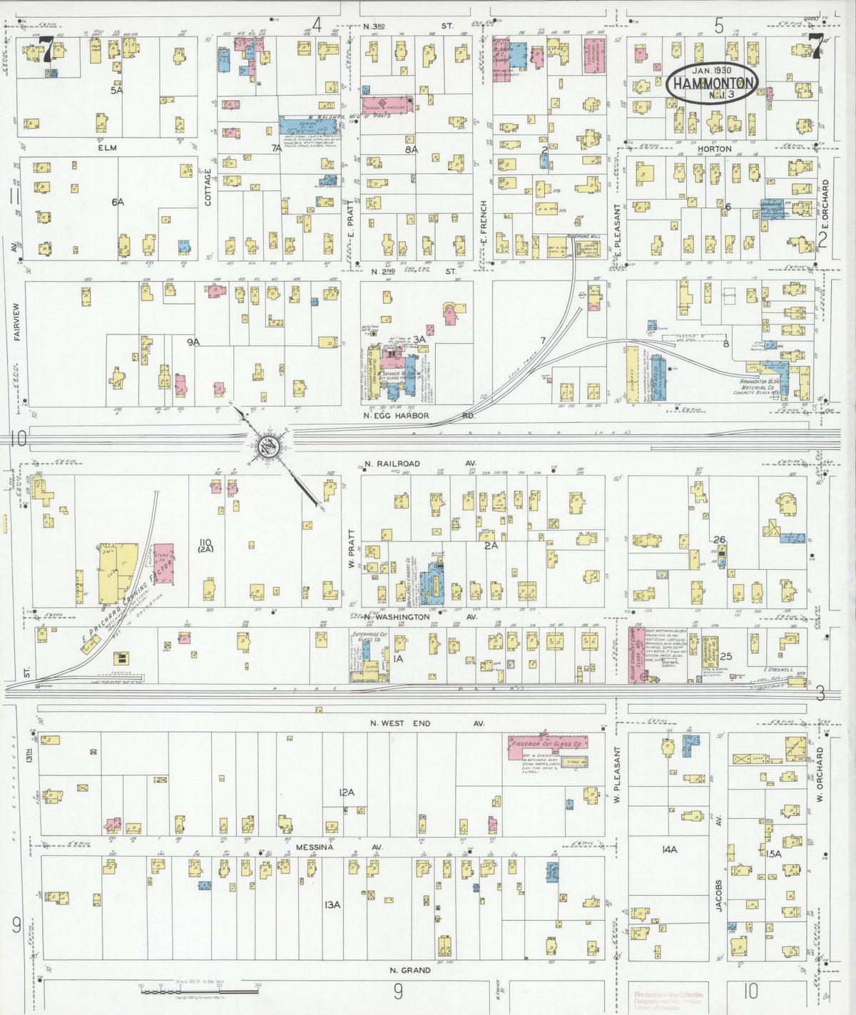 Sanborn Fire Insurance Map from Hammonton, Atlantic County, New Jersey (1930), Sheet #0007 - Historic Sanborn Fire Insurance Map Print, vintage old map wall art, antique decor, genealogy gift, New Jersey New Jersey map