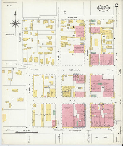 Sanborn Fire Insurance Map from Gainesville, Cooke County, Texas (1908), Sheet #0002 - Historic Sanborn Fire Insurance Map Print, vintage old map wall art, antique decor, genealogy gift, Texas Texas map
