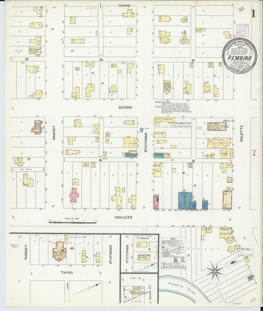 Sanborn Fire Insurance Map from Pembina, Pembina County, North Dakota (1907), Sheet #0001 - Complete Map Set gallery image, historic Sanborn map, vintage wall art, North Dakota North Dakota