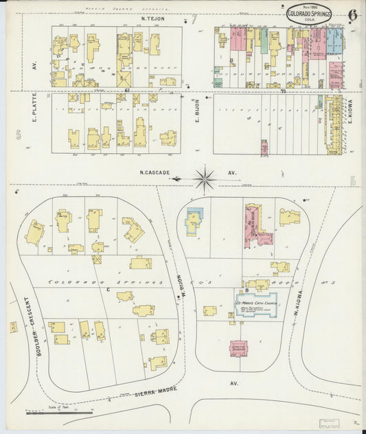 Sanborn Fire Insurance Map from Colorado Springs, El Paso County, Colorado (1895), Sheet #0006 - Historic Sanborn Fire Insurance Map Print, vintage old map wall art, antique decor, genealogy gift, Colorado Colorado map