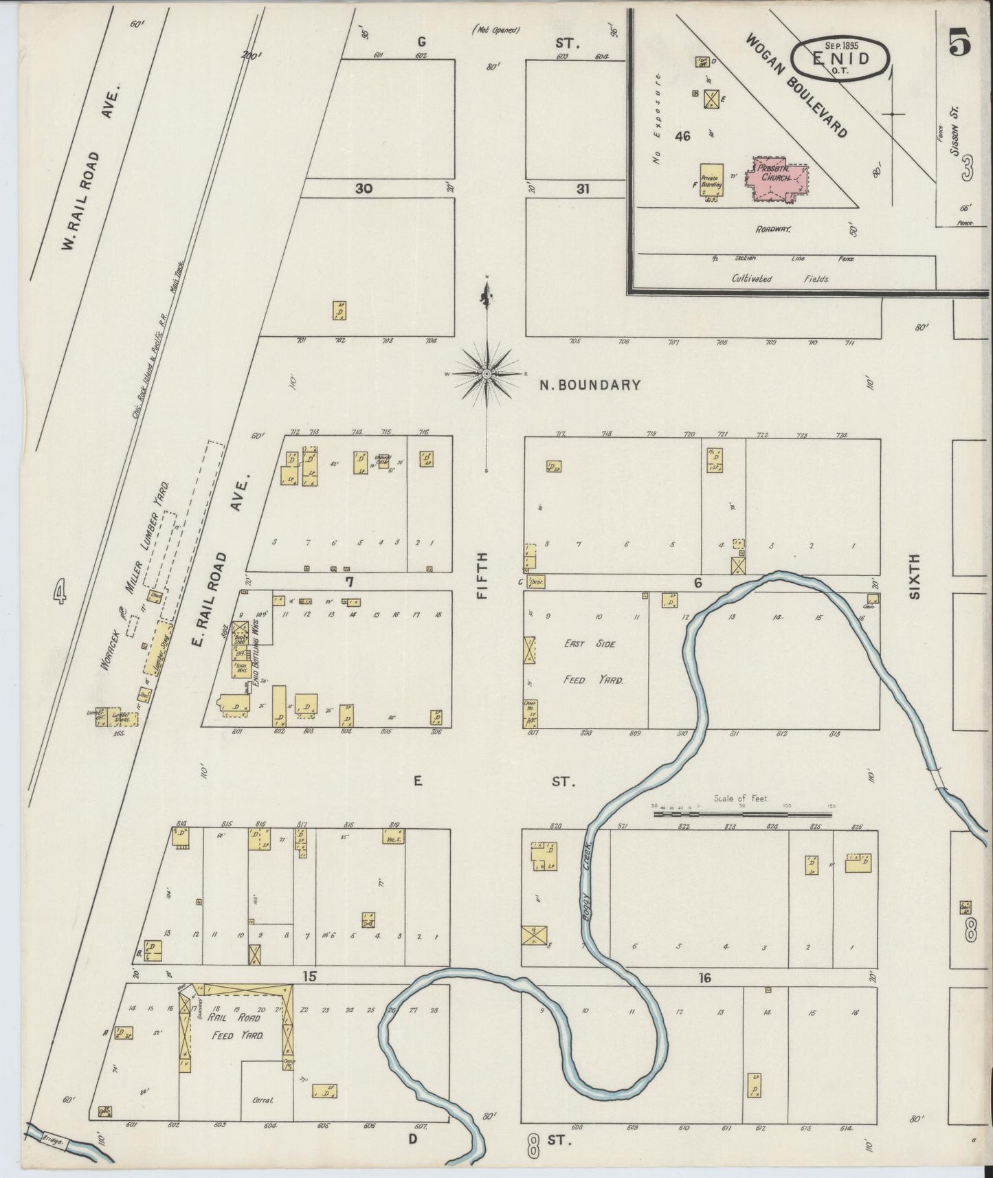 Sanborn Fire Insurance Map from Enid, Garfield County, Oklahoma (1895), Sheet #0005 - Complete Map Set gallery image, historic Sanborn map, vintage wall art, Oklahoma Oklahoma