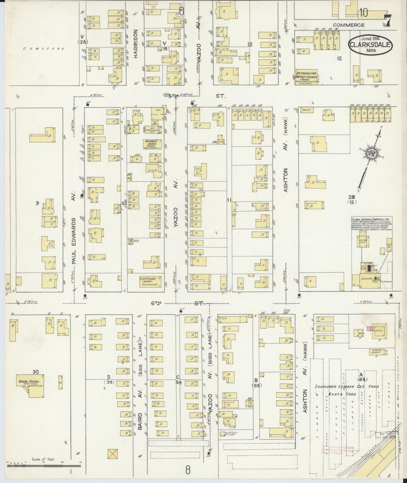 Sanborn Fire Insurance Map from Clarksdale, Coahoma County, Mississippi (1914), Sheet #0007 - Complete Map Set gallery image, historic Sanborn map, vintage wall art, Mississippi Mississippi