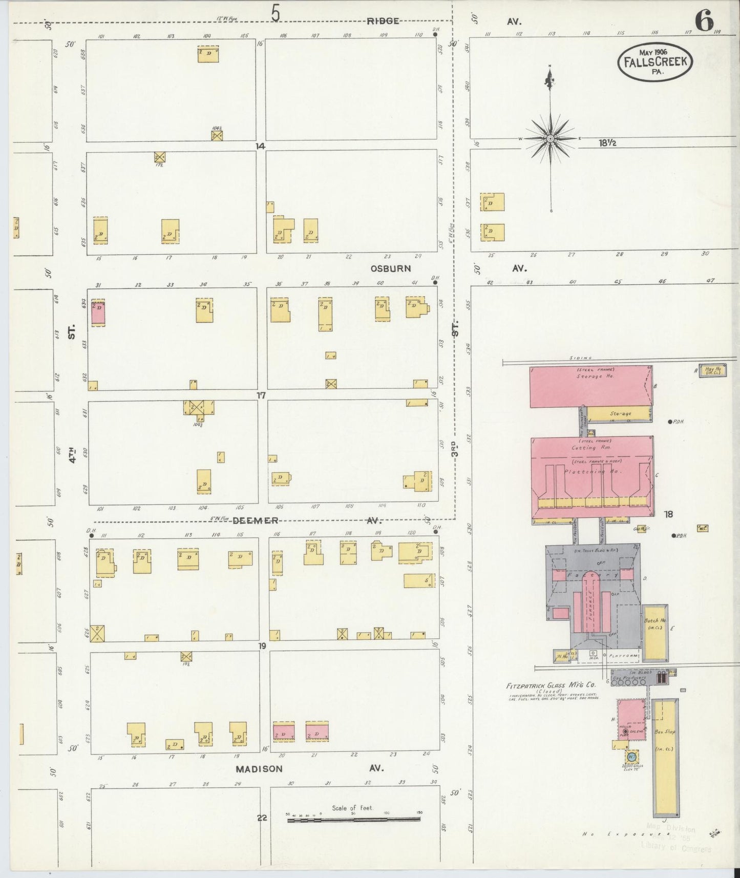 Sanborn Fire Insurance Map from Falls Creek, Jefferson And Clearfield Counties, Pennsylvania (1906), Sheet #0006 - Historic Sanborn Fire Insurance Map Print, vintage old map wall art, antique decor, genealogy gift, Pennsylvania Pennsylvania map