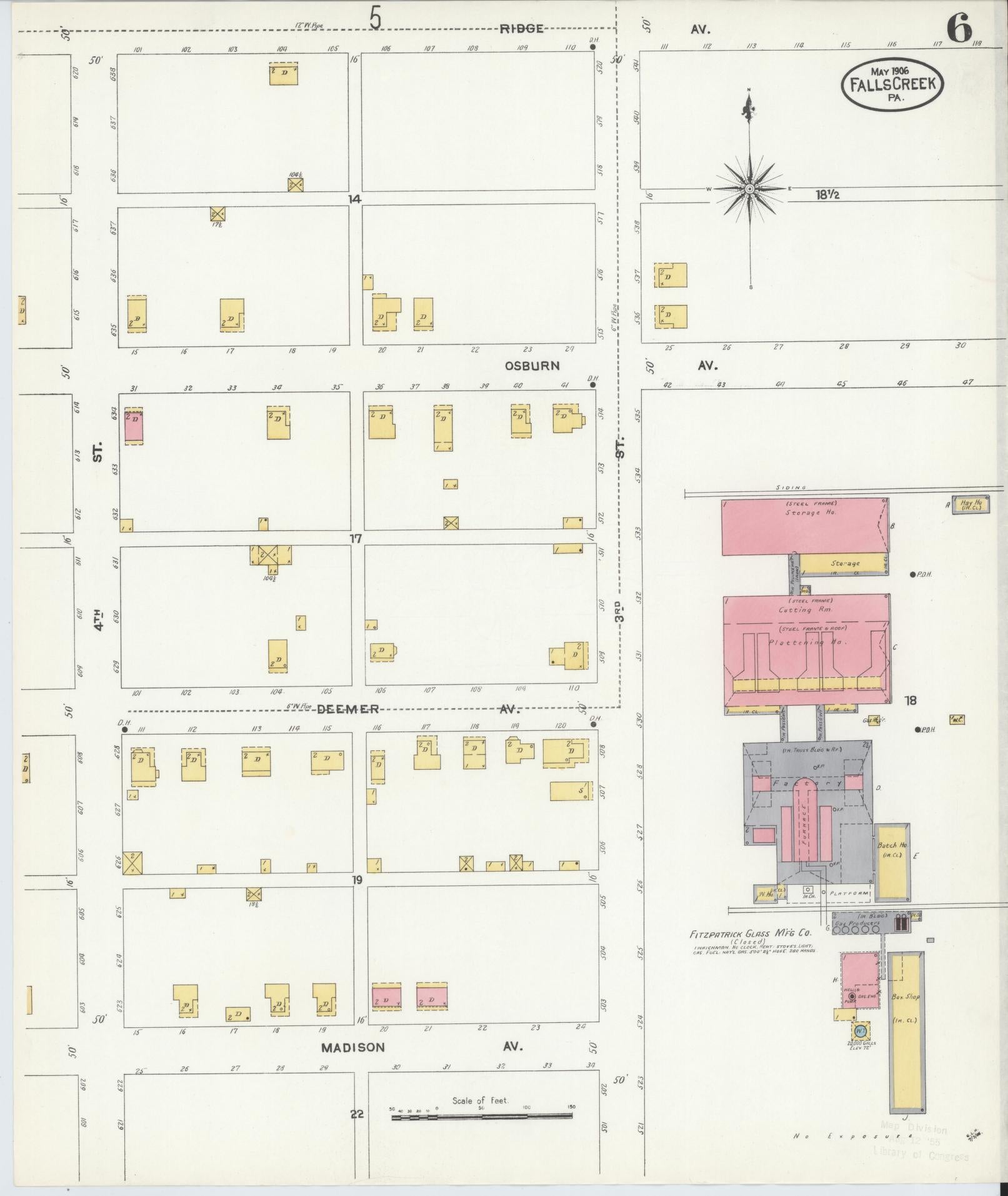 Sanborn Fire Insurance Map from Falls Creek, Jefferson And Clearfield Counties, Pennsylvania (1906), Sheet #0006 - Historic Sanborn Fire Insurance Map Print, vintage old map wall art, antique decor, genealogy gift, Pennsylvania Pennsylvania map