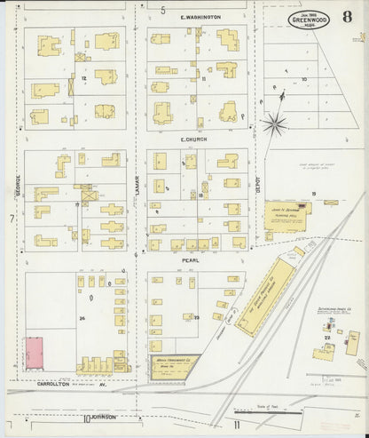Sanborn Fire Insurance Map from Greenwood, Leflore County, Mississippi (1905), Sheet #0008 - Complete Map Set gallery image, historic Sanborn map, vintage wall art, Mississippi Mississippi